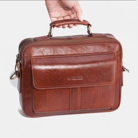 Men Genuine Leather Laptop Bag Solid Crossbody Bag