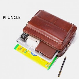 Men Genuine Leather Laptop Bag Solid Crossbody Bag