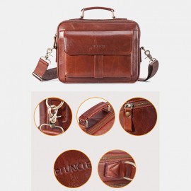 Men Genuine Leather Laptop Bag Solid Crossbody Bag
