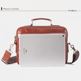 Men Genuine Leather Laptop Bag Solid Crossbody Bag