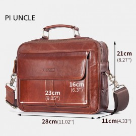 Men Genuine Leather Laptop Bag Solid Crossbody Bag