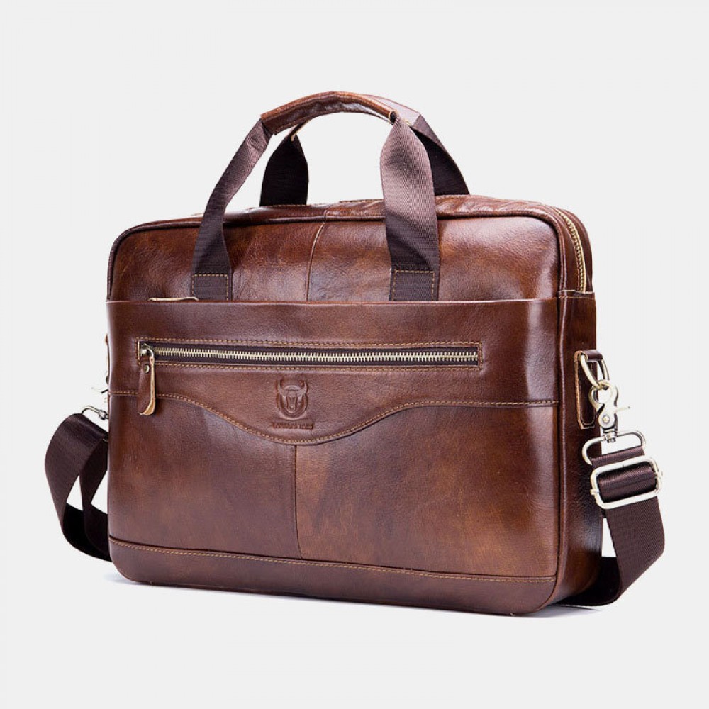 Men Genuine Leather Laptop Briefcase Crossbody Bag