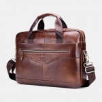 Men Genuine Leather Laptop Briefcase Crossbody Bag
