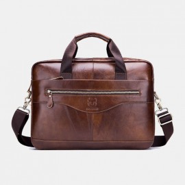 Men Genuine Leather Laptop Briefcase Crossbody Bag
