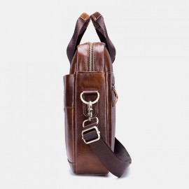 Men Genuine Leather Laptop Briefcase Crossbody Bag