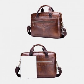 Men Genuine Leather Laptop Briefcase Crossbody Bag