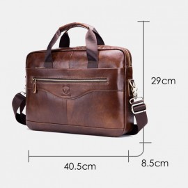 Men Genuine Leather Laptop Briefcase Crossbody Bag