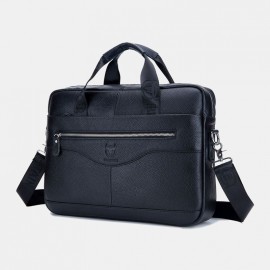 Men Genuine Leather Laptop Briefcase Crossbody Bag