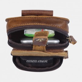 Men Genuine Leather Multi-Layers Waist Bag Belt Bag