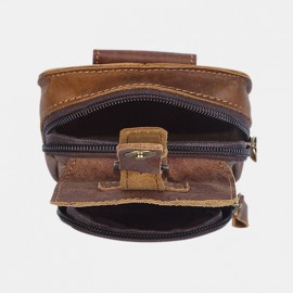 Men Genuine Leather Multi-Layers Waist Bag Belt Bag
