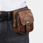 Men Genuine Leather Multi-Layers Waist Bag Belt Bag