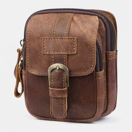 Men Genuine Leather Multi-Layers Waist Bag Belt Bag