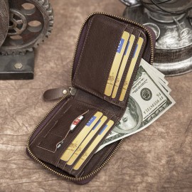 Men Genuine Leather Multi-card Slots Retro Coin Wallet SIM Card Foldable Card Holder Wallet