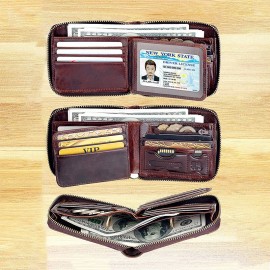 Men Genuine Leather Multi-card Slots Retro Coin Wallet SIM Card Foldable Card Holder Wallet