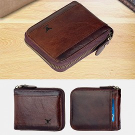 Men Genuine Leather Multi-card Slots Retro Coin Wallet SIM Card Foldable Card Holder Wallet