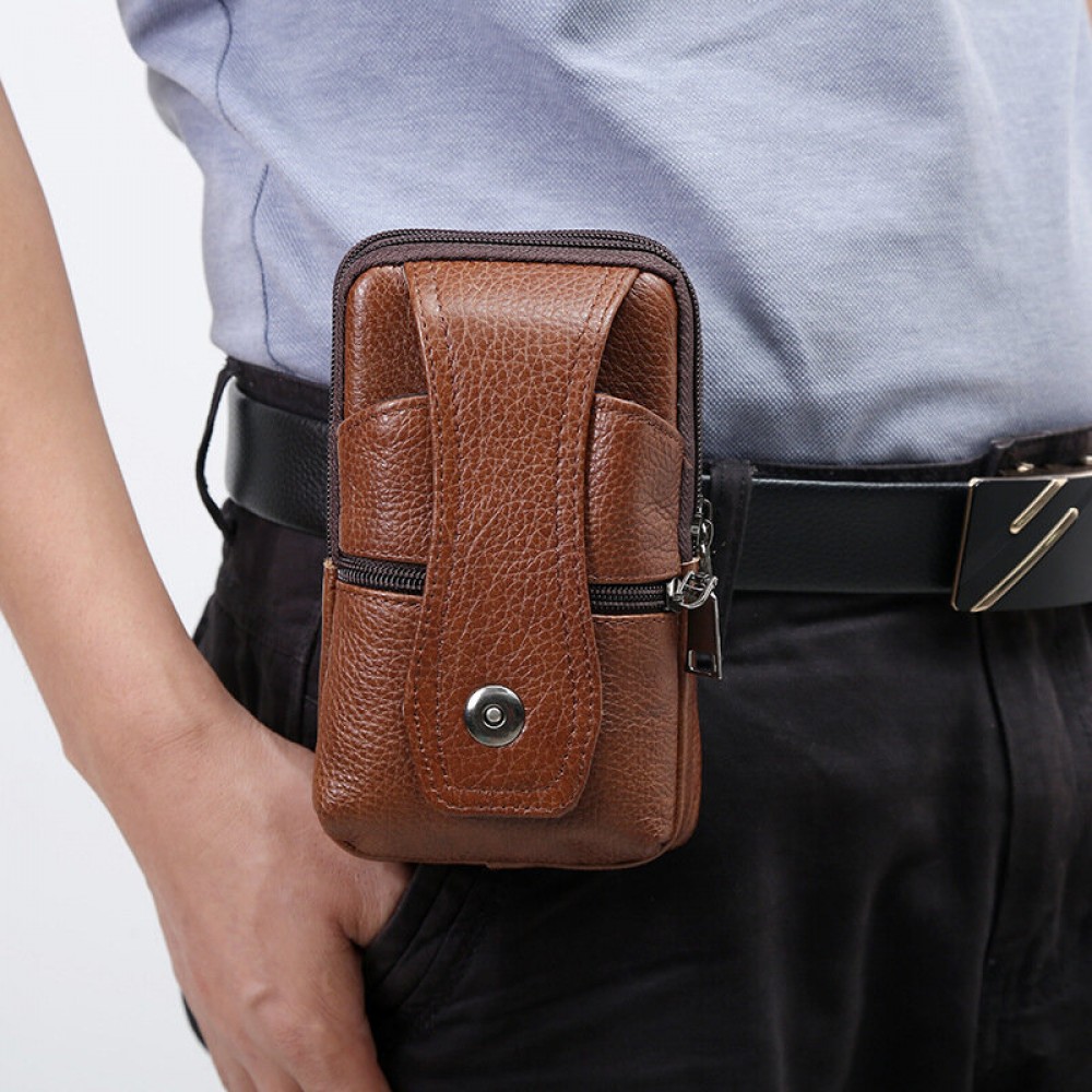 Men Genuine Leather  Multi-carry 6.5 Inch Phone Bag Crossbody Bag Waist Bag Belt Bag
