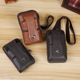 Men Genuine Leather  Multi-carry 6.5 Inch Phone Bag Crossbody Bag Waist Bag Belt Bag