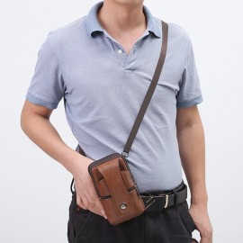 Men Genuine Leather  Multi-carry 6.5 Inch Phone Bag Crossbody Bag Waist Bag Belt Bag
