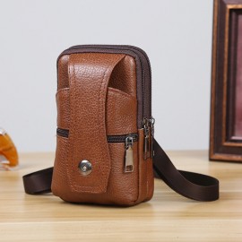 Men Genuine Leather  Multi-carry 6.5 Inch Phone Bag Crossbody Bag Waist Bag Belt Bag