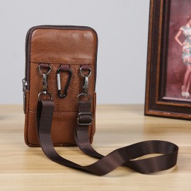 Men Genuine Leather  Multi-carry 6.5 Inch Phone Bag Crossbody Bag Waist Bag Belt Bag