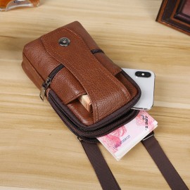 Men Genuine Leather  Multi-carry 6.5 Inch Phone Bag Crossbody Bag Waist Bag Belt Bag