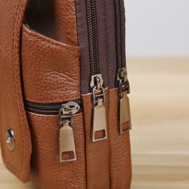 Men Genuine Leather  Multi-carry 6.5 Inch Phone Bag Crossbody Bag Waist Bag Belt Bag