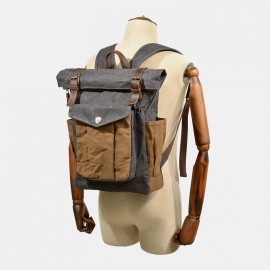 Men Genuine Leather Multi-function Travel Backpack