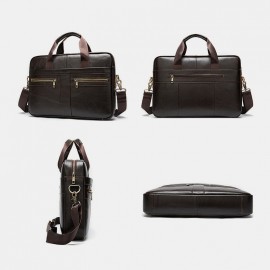 Men Genuine Leather Multi-pocket 14 Inch Laptop Bag Briefcase Business Handbag Crossbody Bag