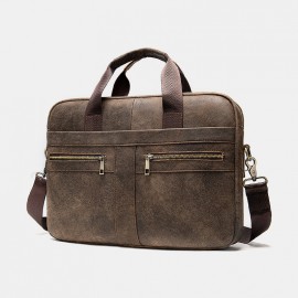Men Genuine Leather Multi-pocket 14 Inch Laptop Bag Briefcase Business Handbag Crossbody Bag