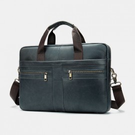 Men Genuine Leather Multi-pocket 14 Inch Laptop Bag Briefcase Business Handbag Crossbody Bag