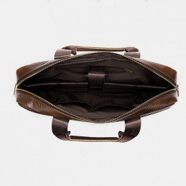 Men Genuine Leather Multi-pocket 14 Inch Laptop Bag Briefcase Business Handbag Crossbody Bag