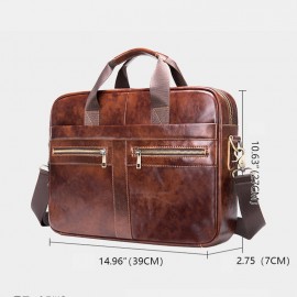 Men Genuine Leather Multi-pocket 14 Inch Laptop Bag Briefcase Business Handbag Crossbody Bag