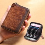 Men Genuine Leather Multi-slots RFID Anti-theft Retro Large Capacity Foldable Card Holder Wallet