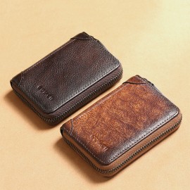 Men Genuine Leather Multi-slots RFID Anti-theft Retro Large Capacity Foldable Card Holder Wallet
