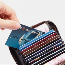 Men Genuine Leather Multi-slots RFID Anti-theft Retro Large Capacity Foldable Card Holder Wallet