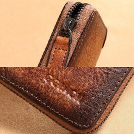 Men Genuine Leather Multi-slots RFID Anti-theft Retro Large Capacity Foldable Card Holder Wallet