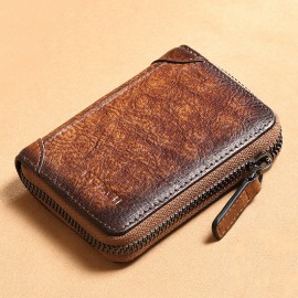 Men Genuine Leather Multi-slots RFID Anti-theft Retro Large Capacity Foldable Card Holder Wallet