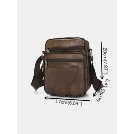 Men Genuine Leather Multifunction Anti-theft Crossbody Bag Shoulder Bag