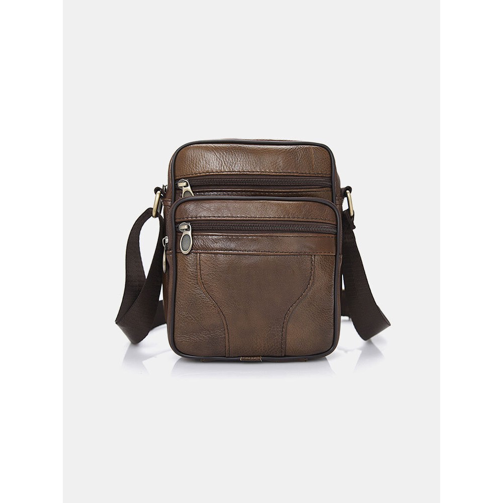 Men Genuine Leather Multifunction Anti-theft Crossbody Bag Shoulder Bag