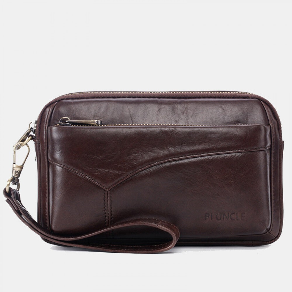 Men Genuine Leather Phone Bag Solid Clutch Bags