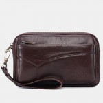 Men Genuine Leather Phone Bag Solid Clutch Bags
