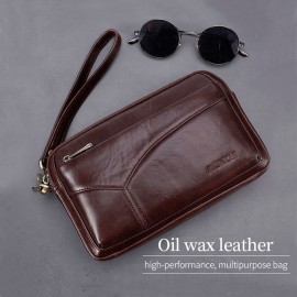 Men Genuine Leather Phone Bag Solid Clutch Bags