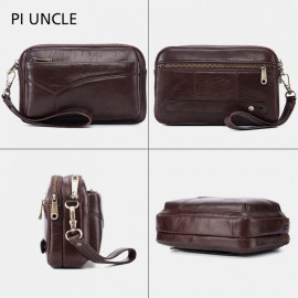 Men Genuine Leather Phone Bag Solid Clutch Bags