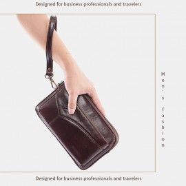 Men Genuine Leather Phone Bag Solid Clutch Bags