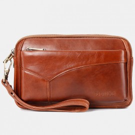 Men Genuine Leather Phone Bag Solid Clutch Bags