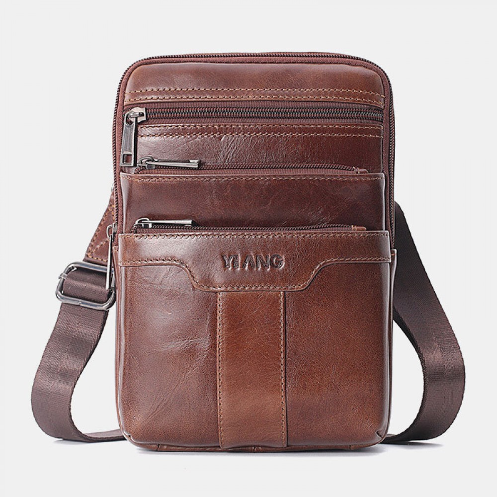Men Genuine Leather Phone Bag Solid Crossbody Bag