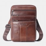 Men Genuine Leather Phone Bag Solid Crossbody Bag