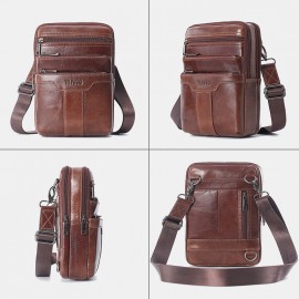 Men Genuine Leather Phone Bag Solid Crossbody Bag