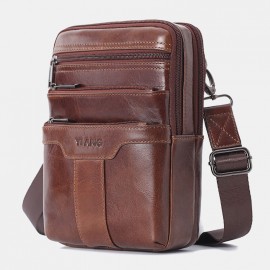 Men Genuine Leather Phone Bag Solid Crossbody Bag
