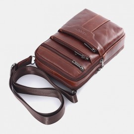 Men Genuine Leather Phone Bag Solid Crossbody Bag